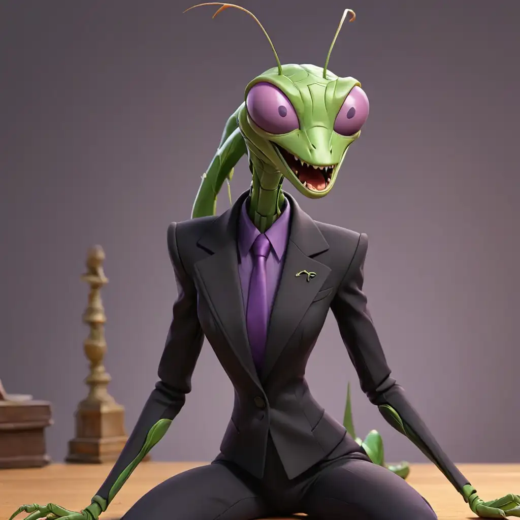 Sinister Female Praying Mantis in Elegant Business Attire