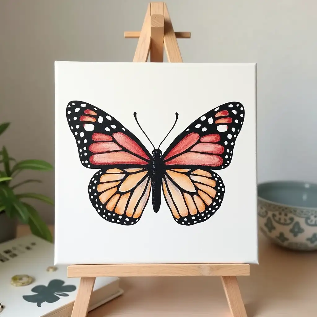 A small canvas board with butterfly drawn on it, make it look natural