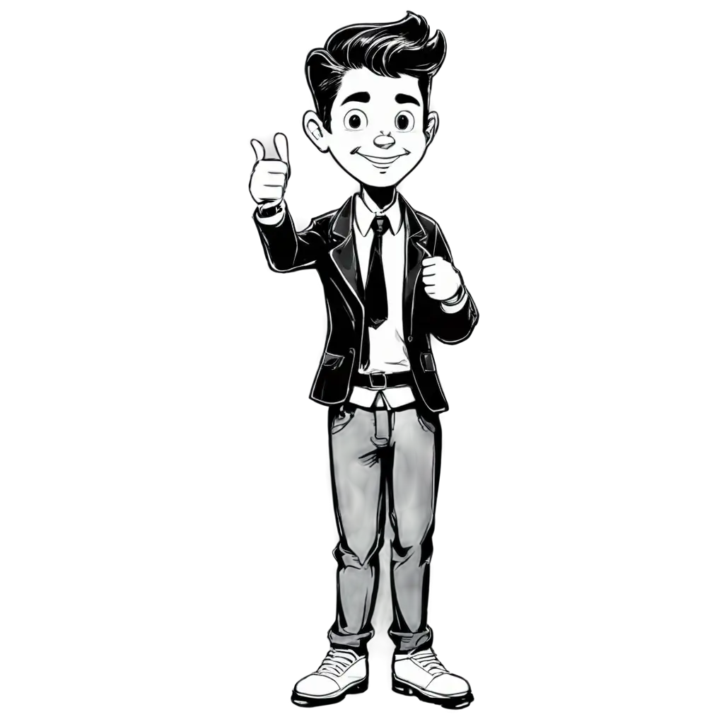 SEOOptimized-Black-and-White-PNG-Caricature-of-Retro-Boy-Giving-Thumbs-Up