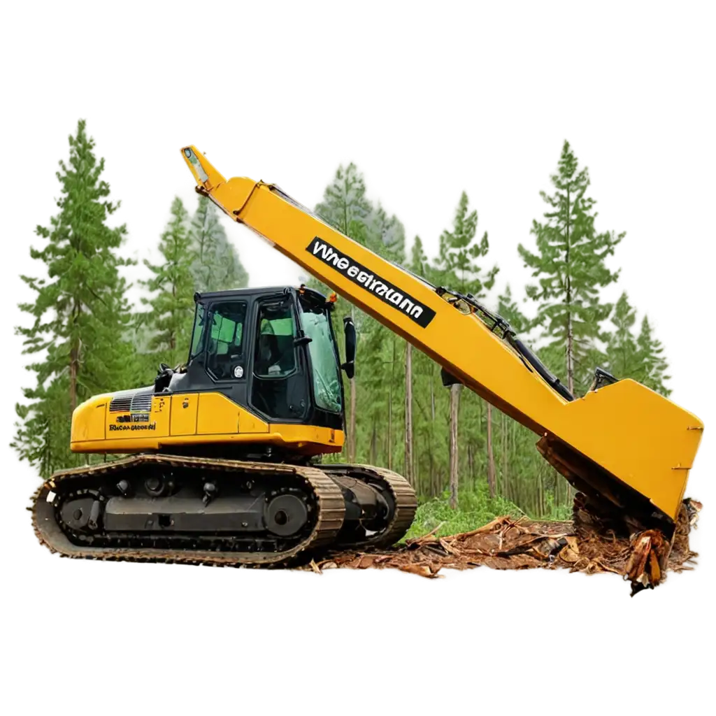 Excavator-Logging-Wood-with-Grapple-in-Pine-Forest-PNG-Image-of-CVGunung-Berlian-Nusantara-Logo