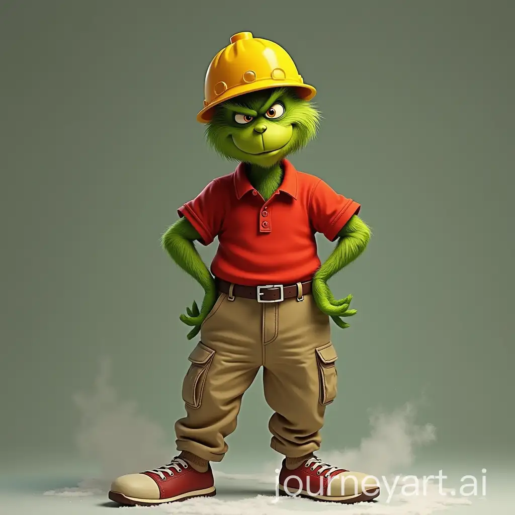 Grinch-in-Red-Polo-Shirt-Khaki-Pants-and-Yellow-Helmet