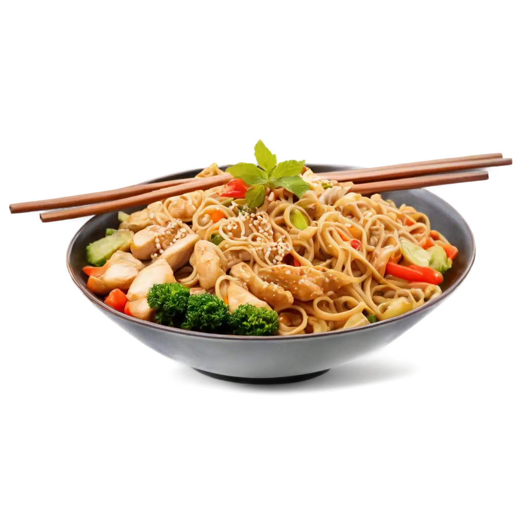 HighQuality-PNG-Image-of-a-Plate-of-Chinese-Noodles-with-Chicken-and-Vegetables