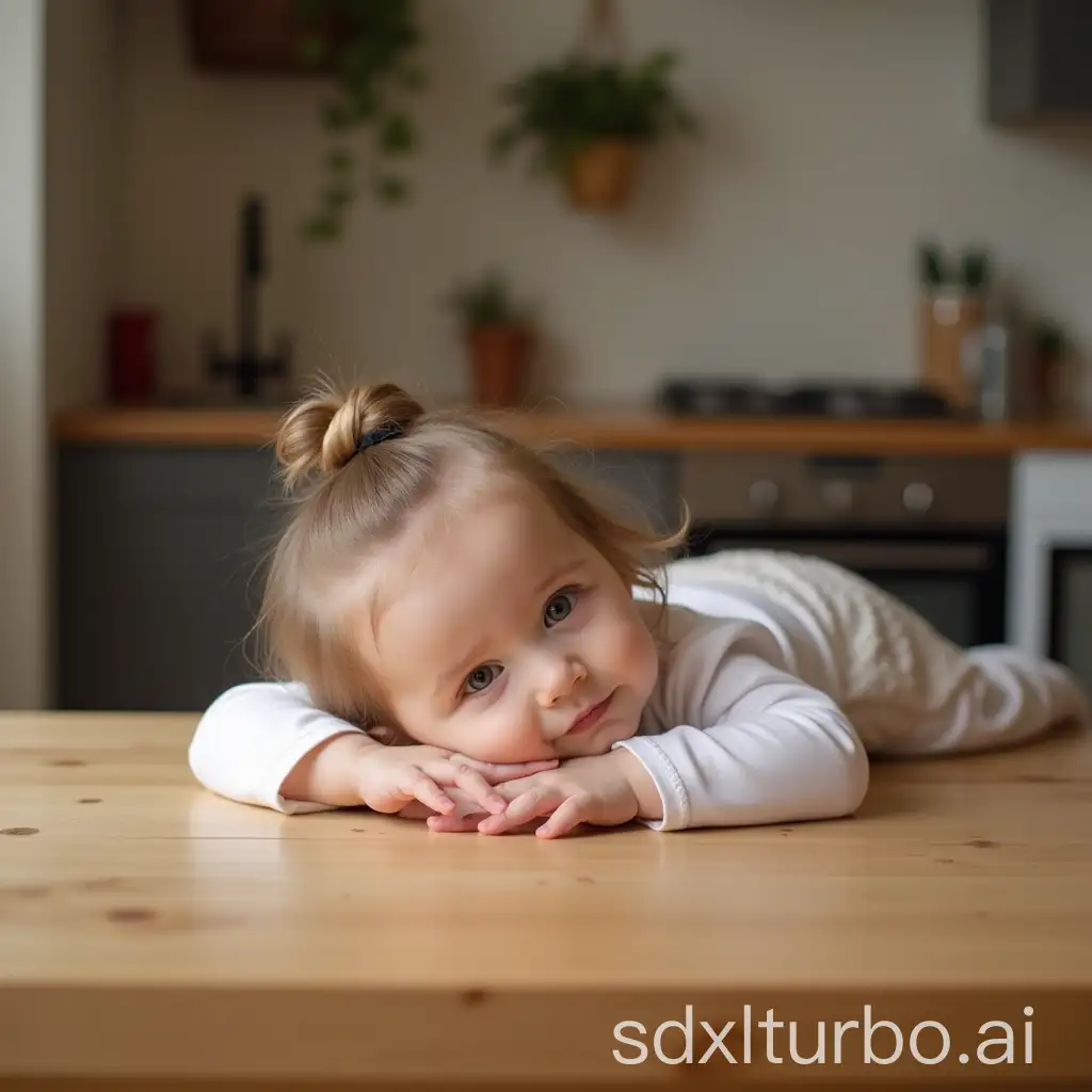 Sweet-Little-Girl-Relaxing-on-a-Kitchen-Table