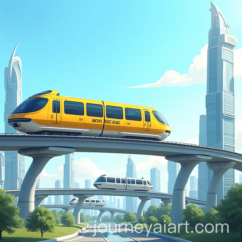 Futuristic-Transportation-with-GoatShaped-Monorails-Above-Modern-Skyscrapers