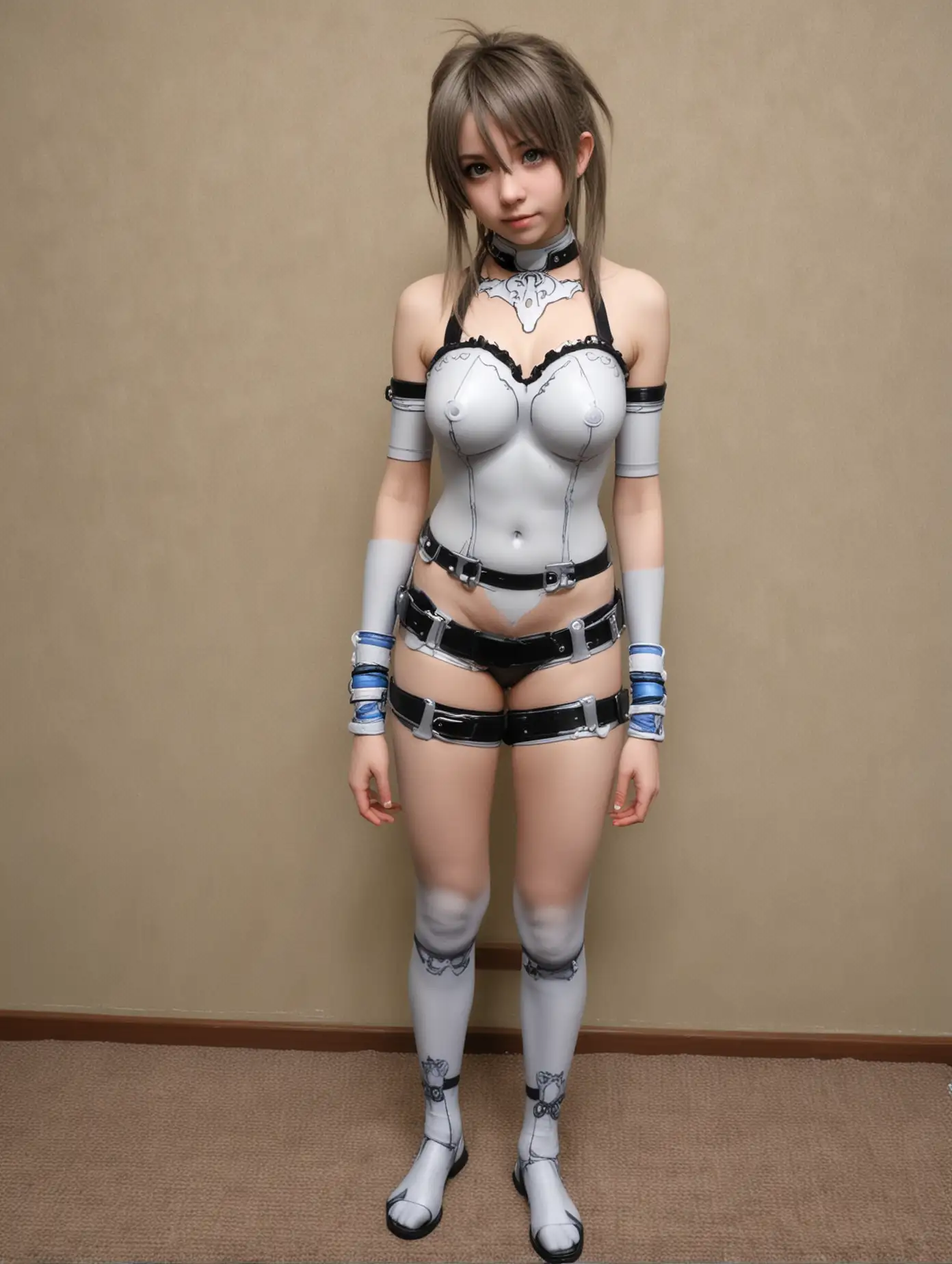 "cute cosplay 12yo girl" "very tall long legged cute 12yo girl" "cute innocent young face" "jrpg cosplay convention" "ffx body paint cosplay" jrpg convention. "very busti 12yo girl"  , "size G cup enormous jugs, skinny waist, cute barefeet, grey carpet.