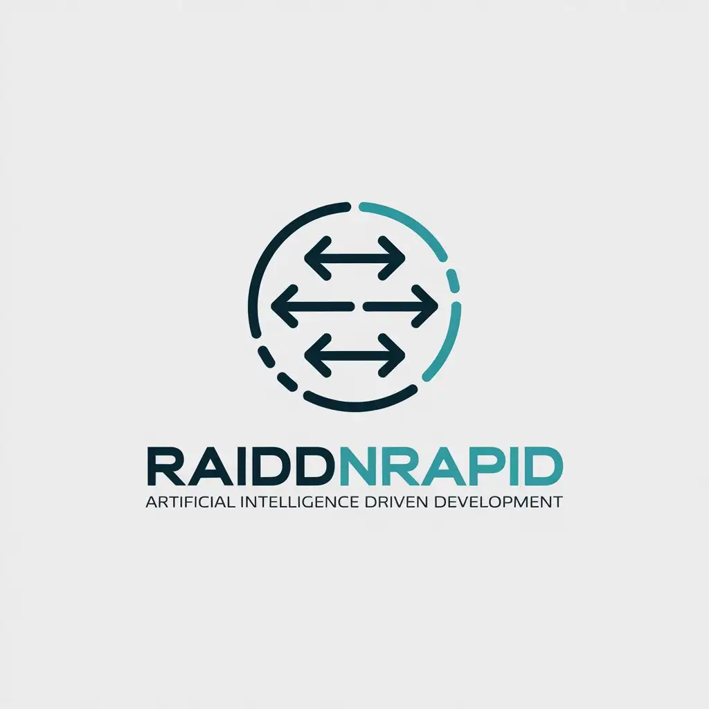 a vector logo design,with the text "RAIDDnRapid Artificial Intelligence Driven Development", main symbol:Use Elements such as Circle, arrows. technology to represent software development lifecycle.,Minimalistic,be used in Technology industry,clear background