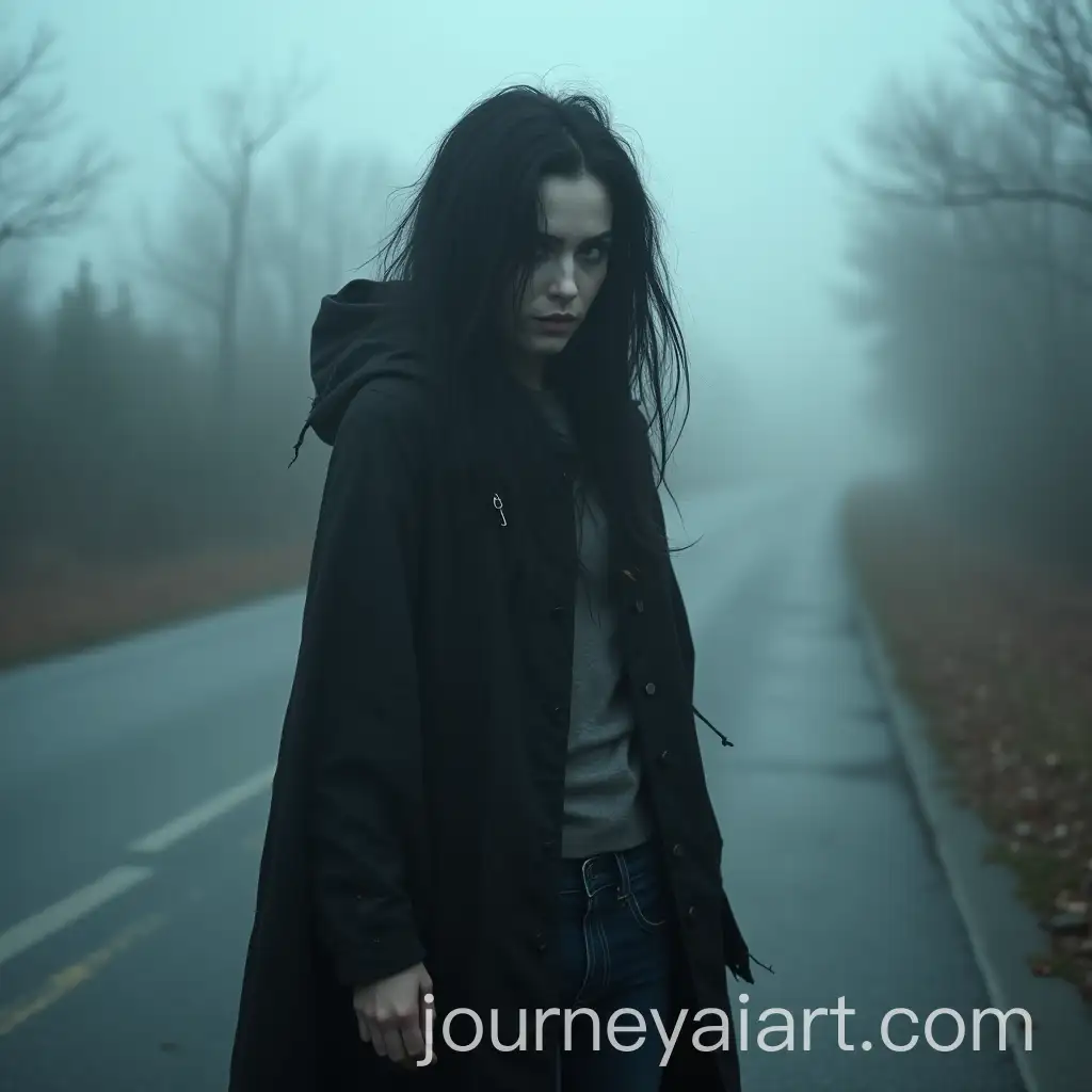 Mysterious-Pale-Woman-in-Foggy-Landscape-Wearing-Tattered-Cloak