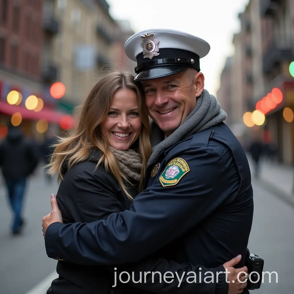 Police-Officer-and-Wife-Embracing-in-Urban-Setting