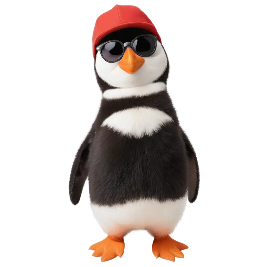 Fluffy-Penguin-PNG-with-Sunglasses-and-Red-Baseball-Cap-Perfect-for-Fun-andPNG-Image-Usage-Analysis-Playful-Designs