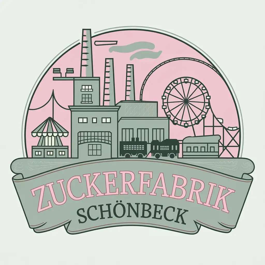 LOGO Design for Zuckerfabrik Schnbeck Soft Pastel Green Pink with Sugar Factory and Amusement Park Theme