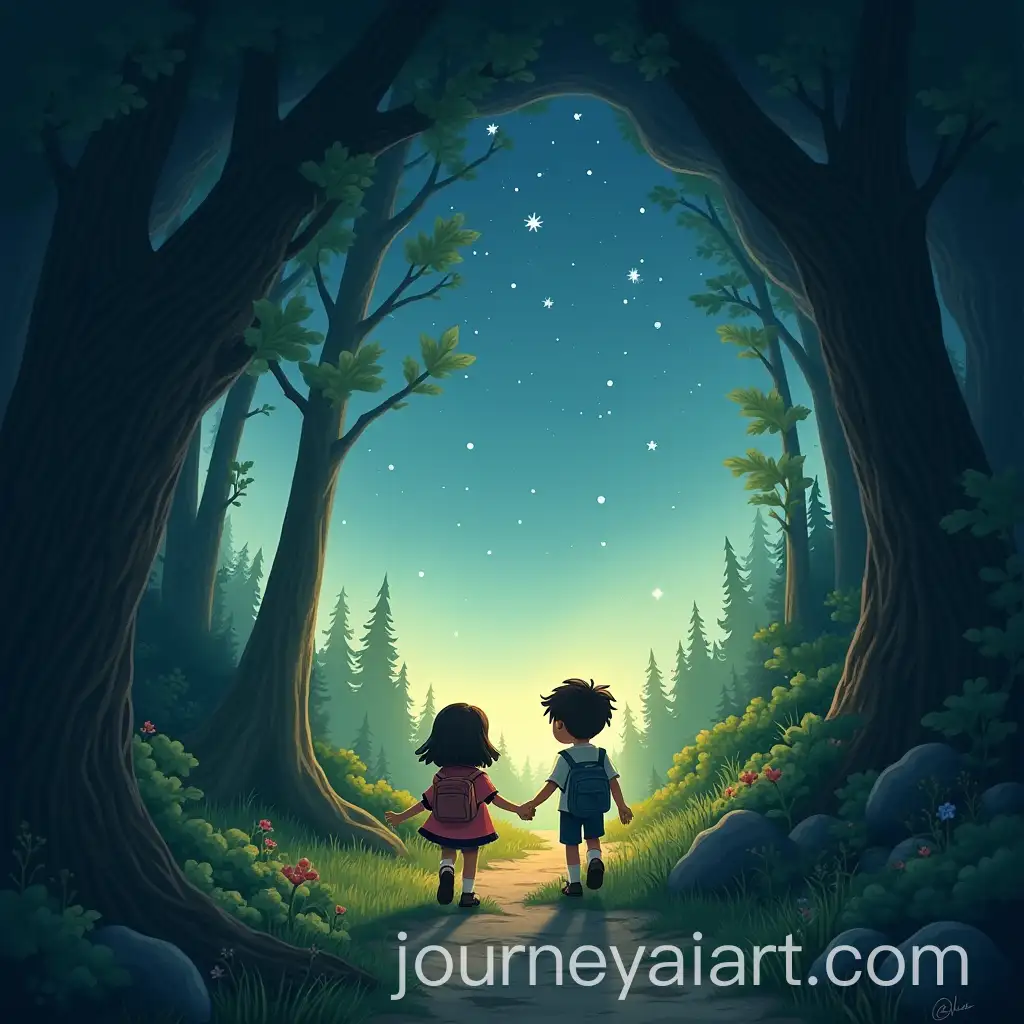 Friends-Leaving-Cave-in-Starlit-Forest