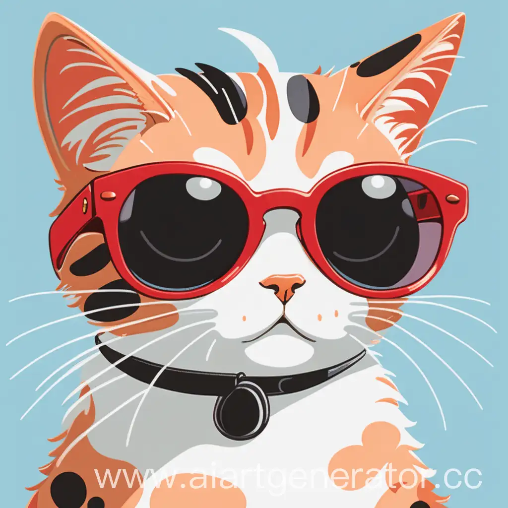 Cartoon-Cat-with-Large-WhiteRedBlack-Spots-Wearing-Sunglasses