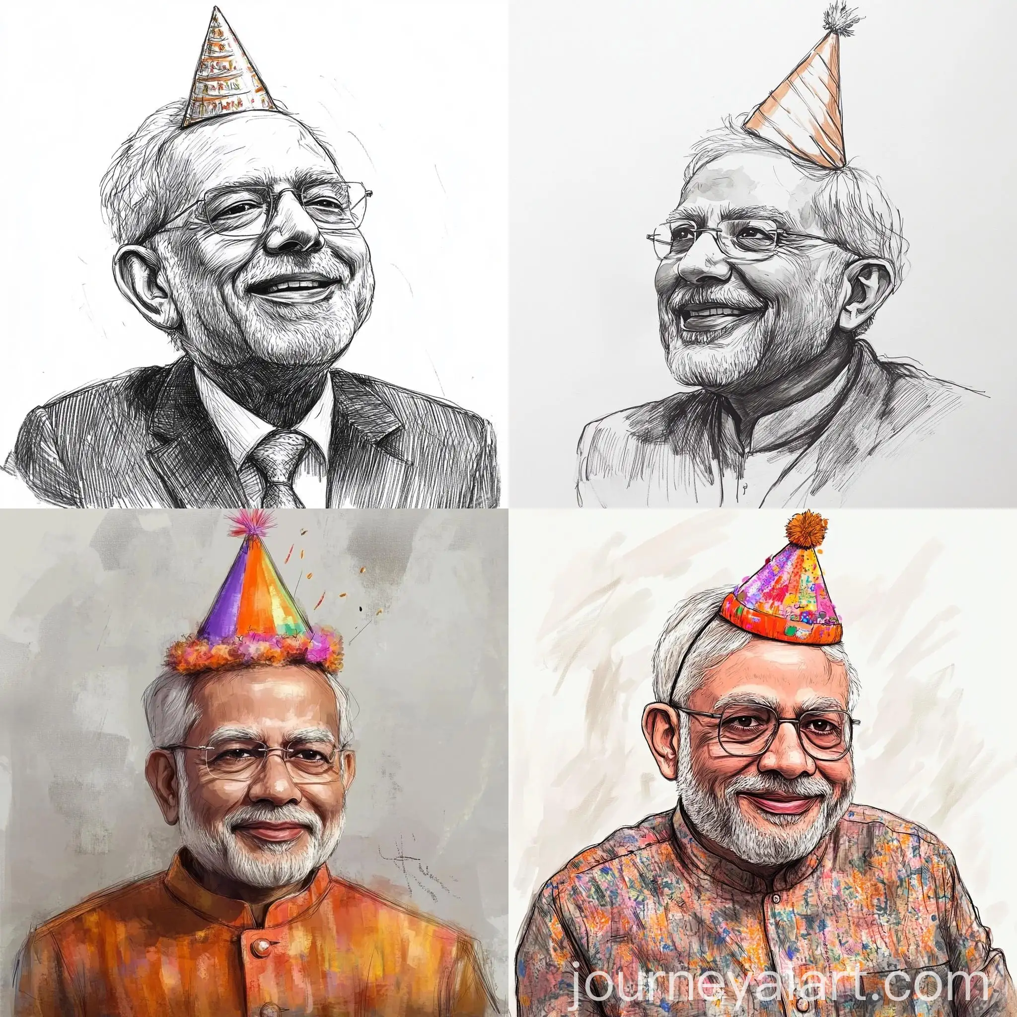Happy-Modi-Celebrating-with-Birthday-Cap-in-Manhua-Style