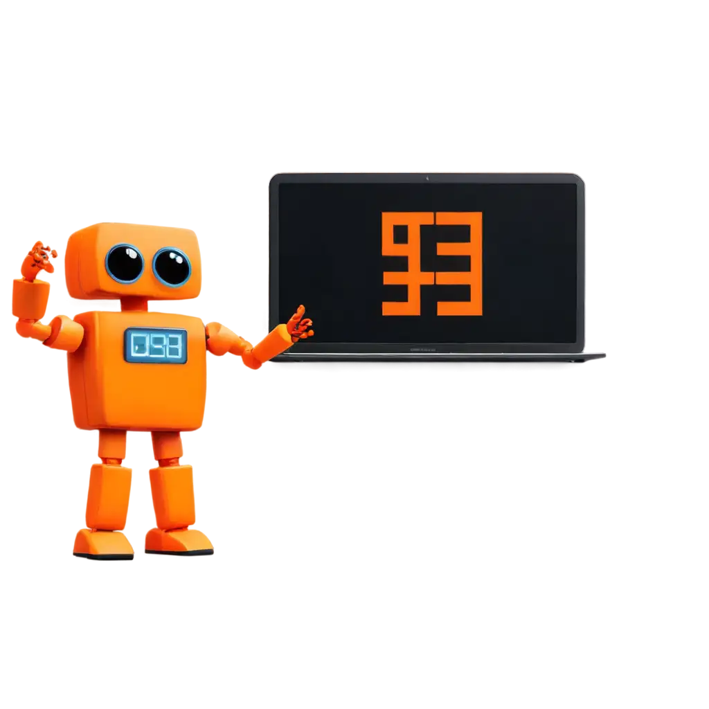 Vibrant-Orange-Robot-Cartoon-Holding-a-Digital-Display-PNG-Image