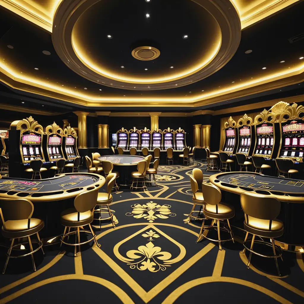 Dark and Luxurious Casino Interior with Black and Gold Theme