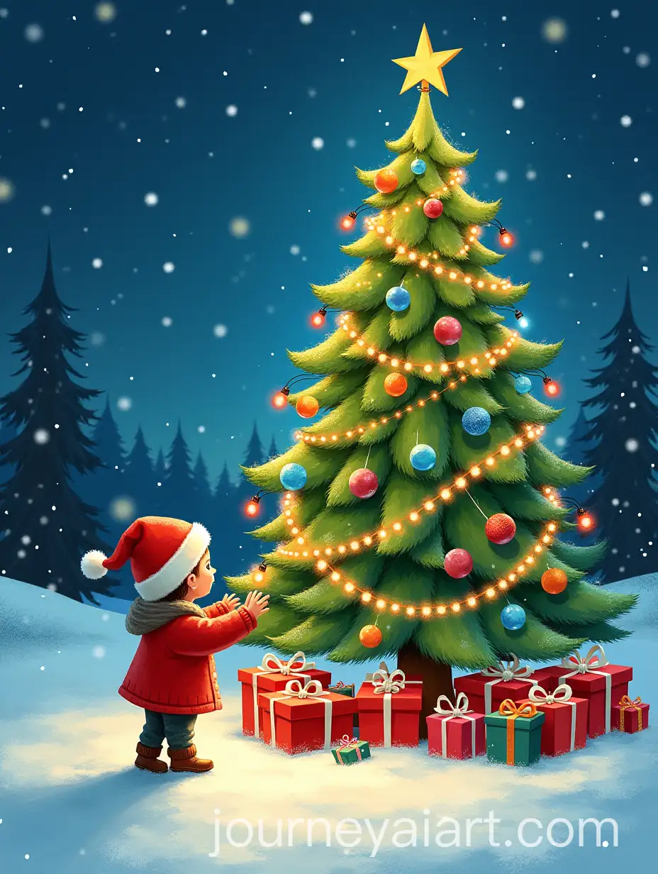 Children-Decorating-a-Christmas-Tree-with-Colorful-Lights-and-Presents