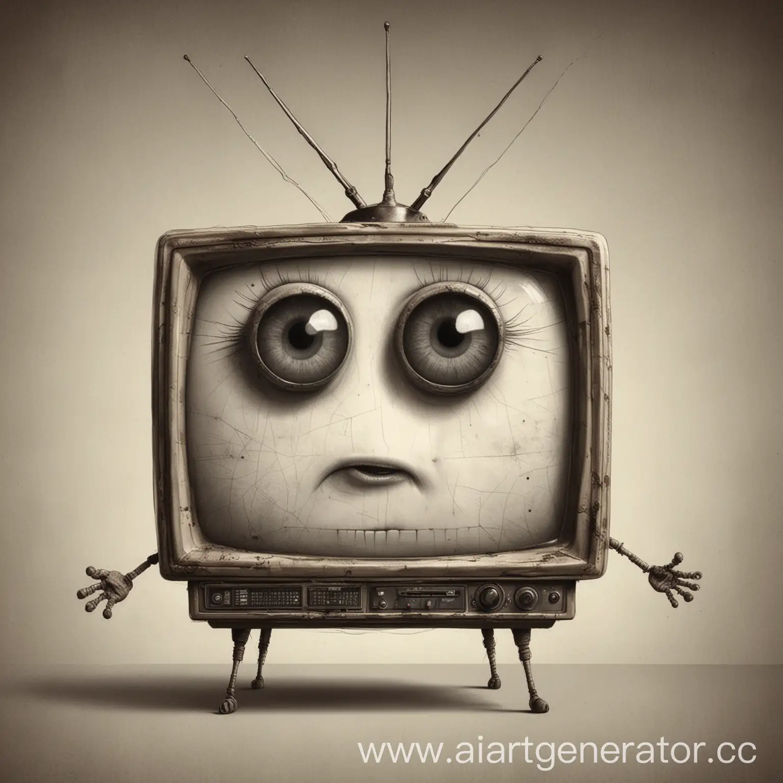 Quirky-OneEyed-Television-with-Antennas-and-Body