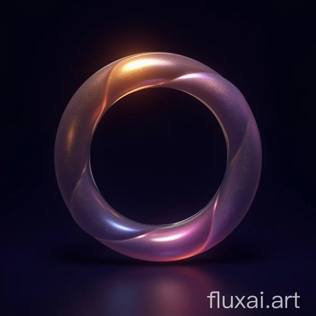 A really realistic 3D circle shape floating on the pure dark at the center of the background, sparkling with gradient colors which are power purple gold yellow and dark soft blue