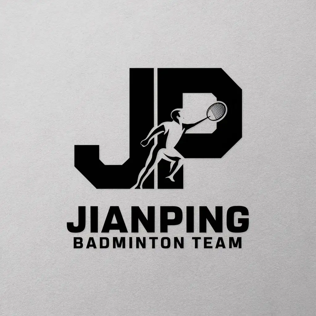 LOGO Design for JianPing Badminton Team Creative J and P Integration with Dynamic Badminton Player Theme