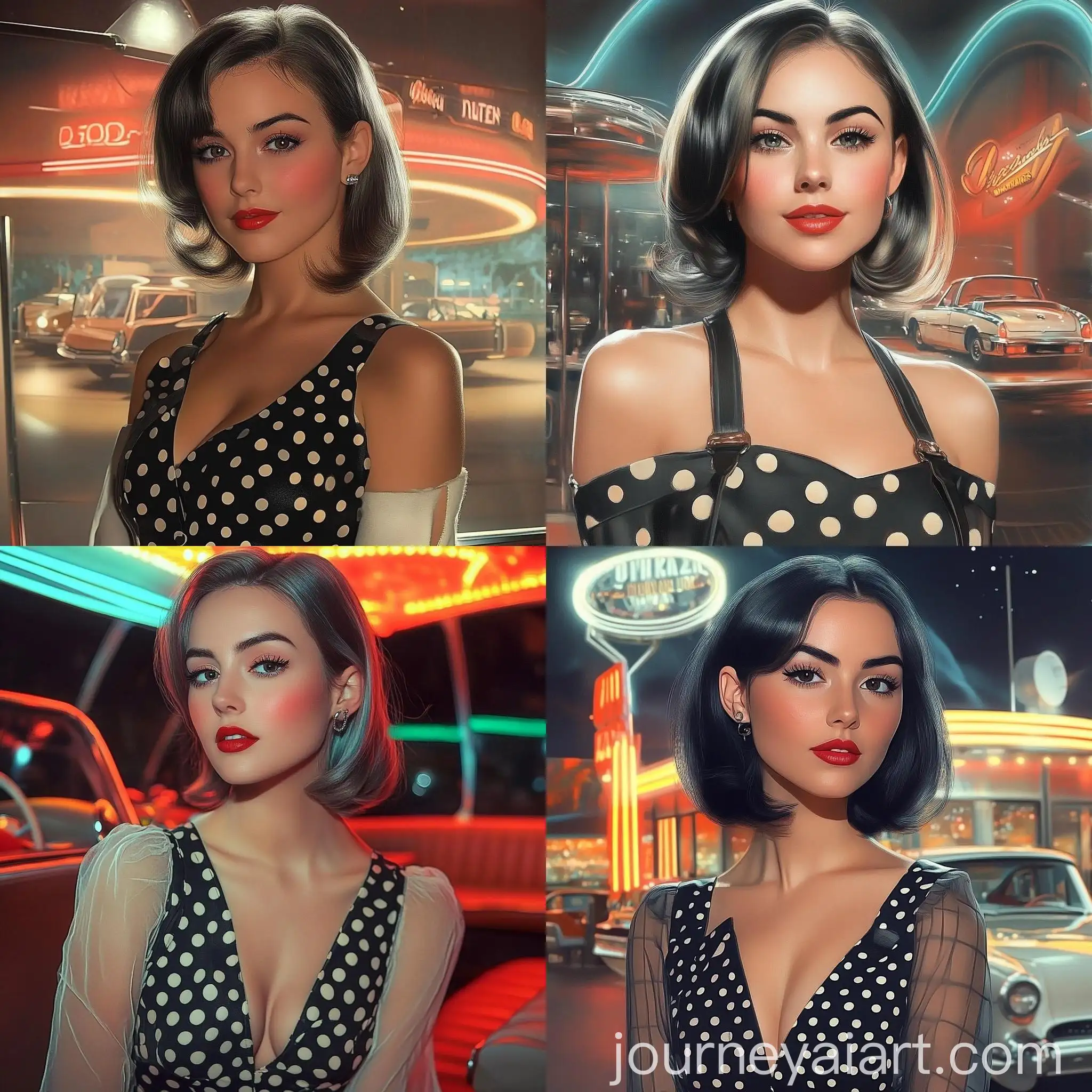 RetroFuturistic-1950s-PinUp-Girl-in-Neon-Glowing-Dress