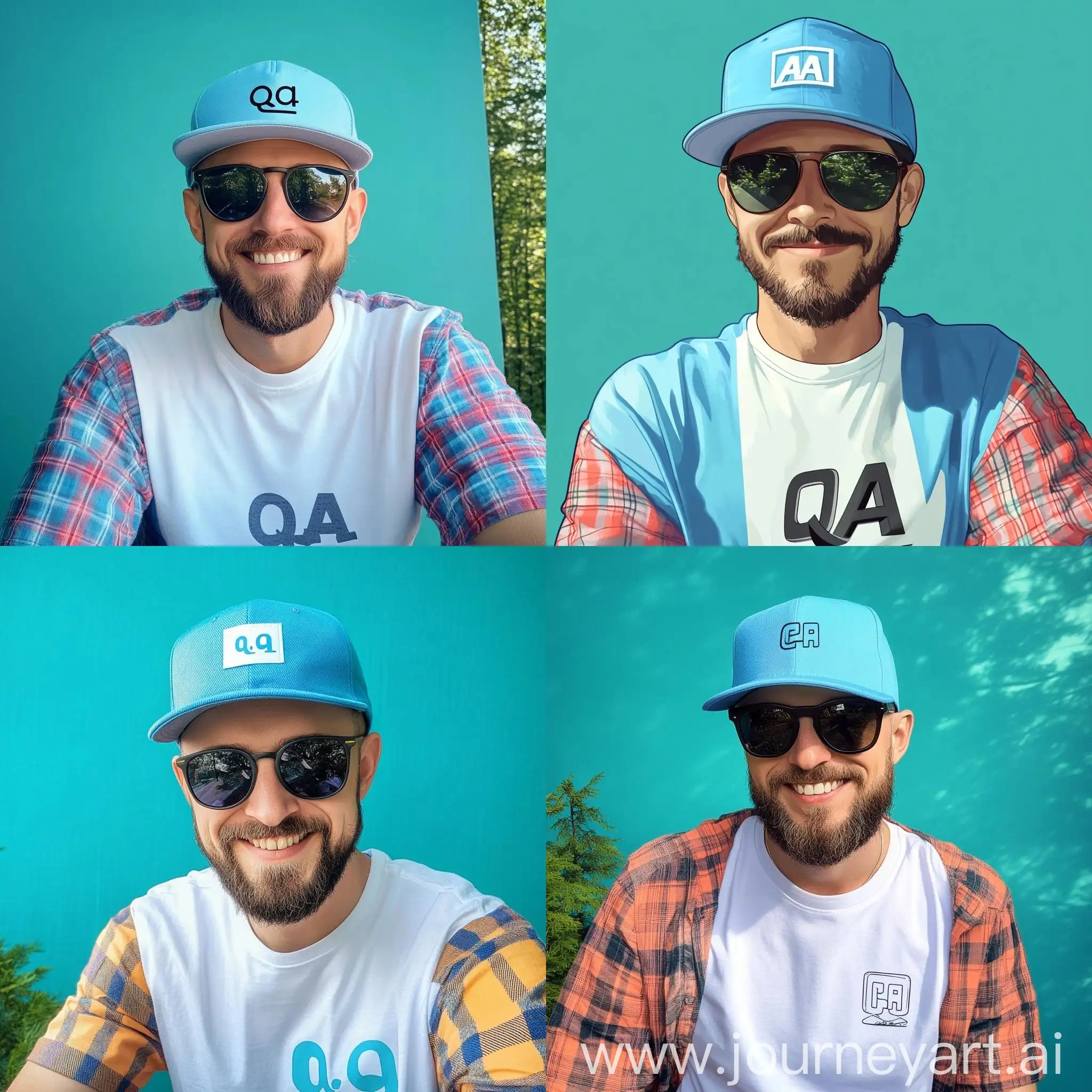 Smiling-Avatar-with-Blue-Baseball-Cap-and-Plaid-Shirt-on-Turquoise-Background