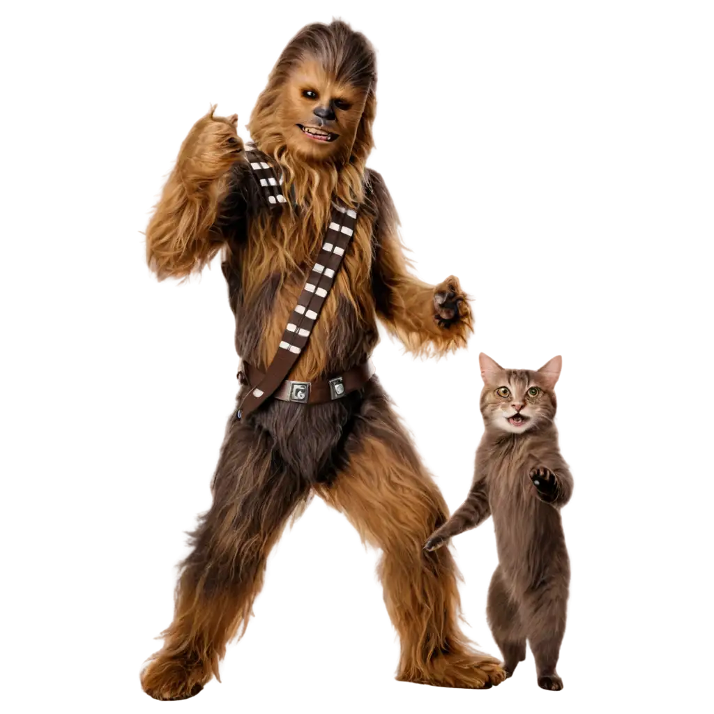 Chewbacca happy dancing with a kitty