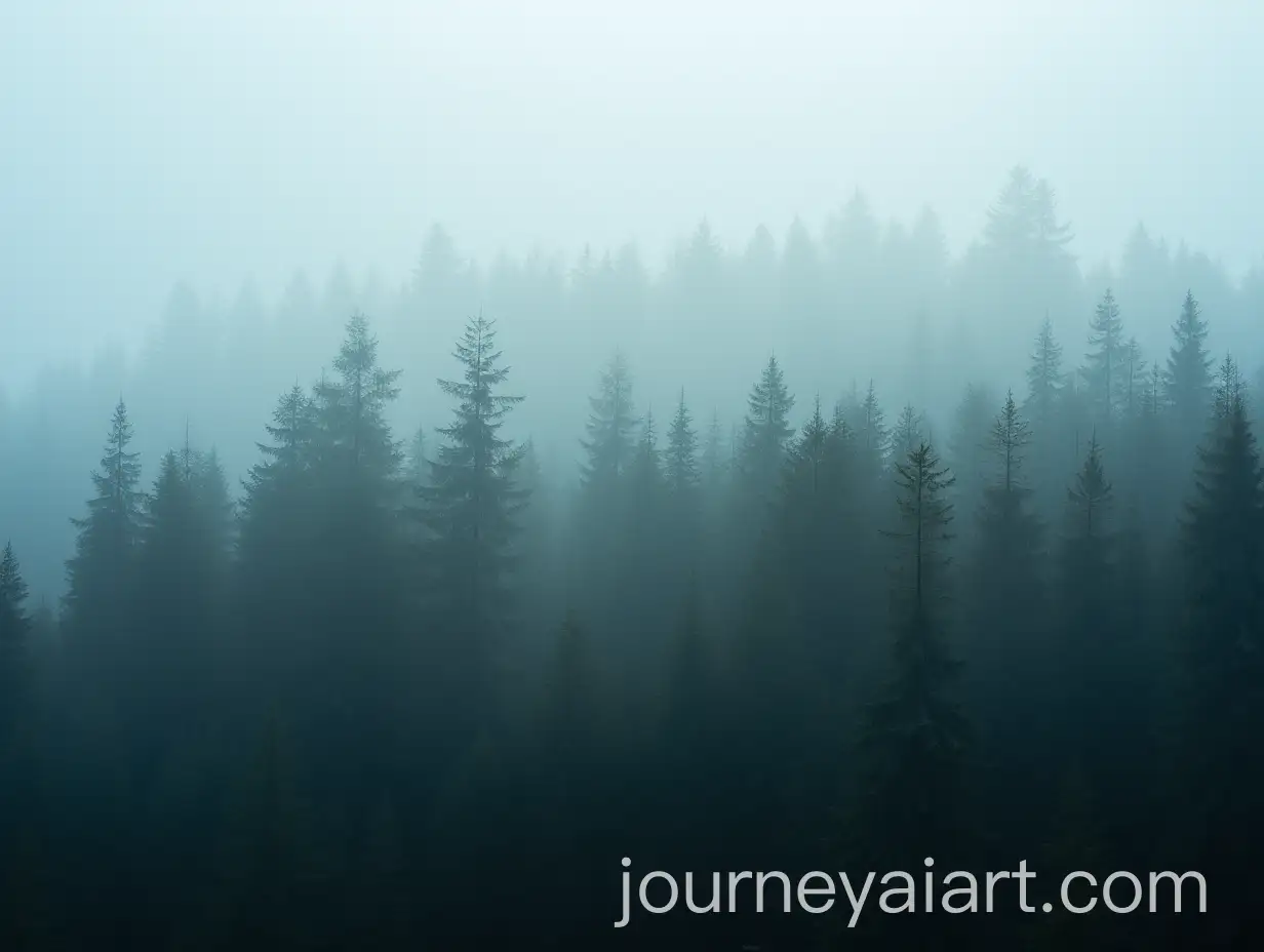 Aerial-View-of-a-Foggy-Coniferous-Forest