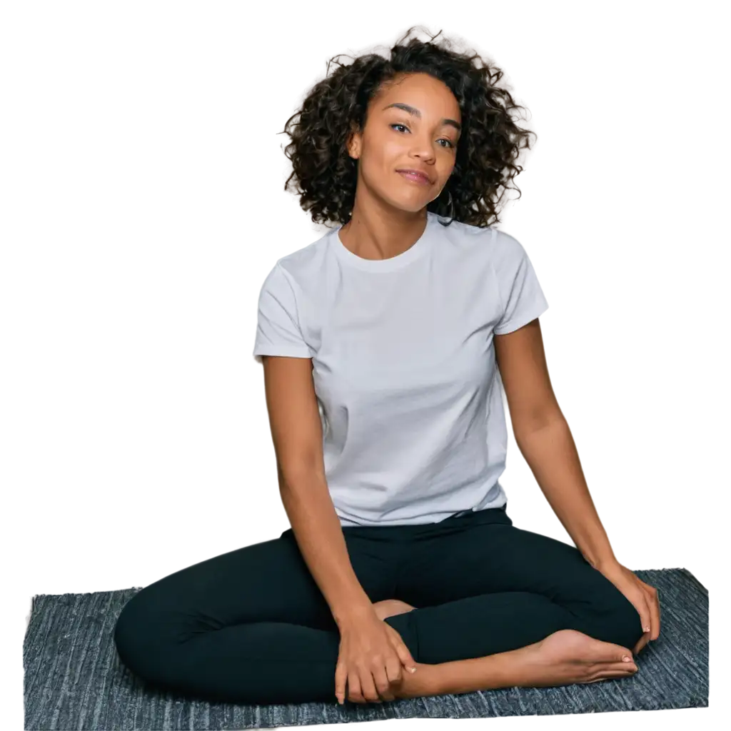 Stylish-Seating-Black-Woman-in-White-TShirt-PNG-Image