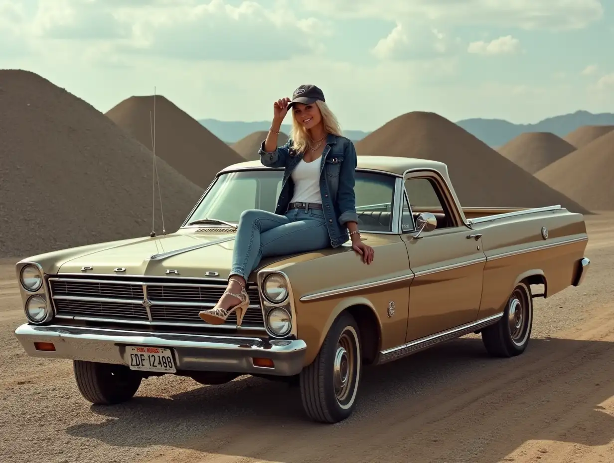 1967-Ford-Ranchero-with-Smiling-Woman-in-Casual-Attire-at-Gravel-Pit