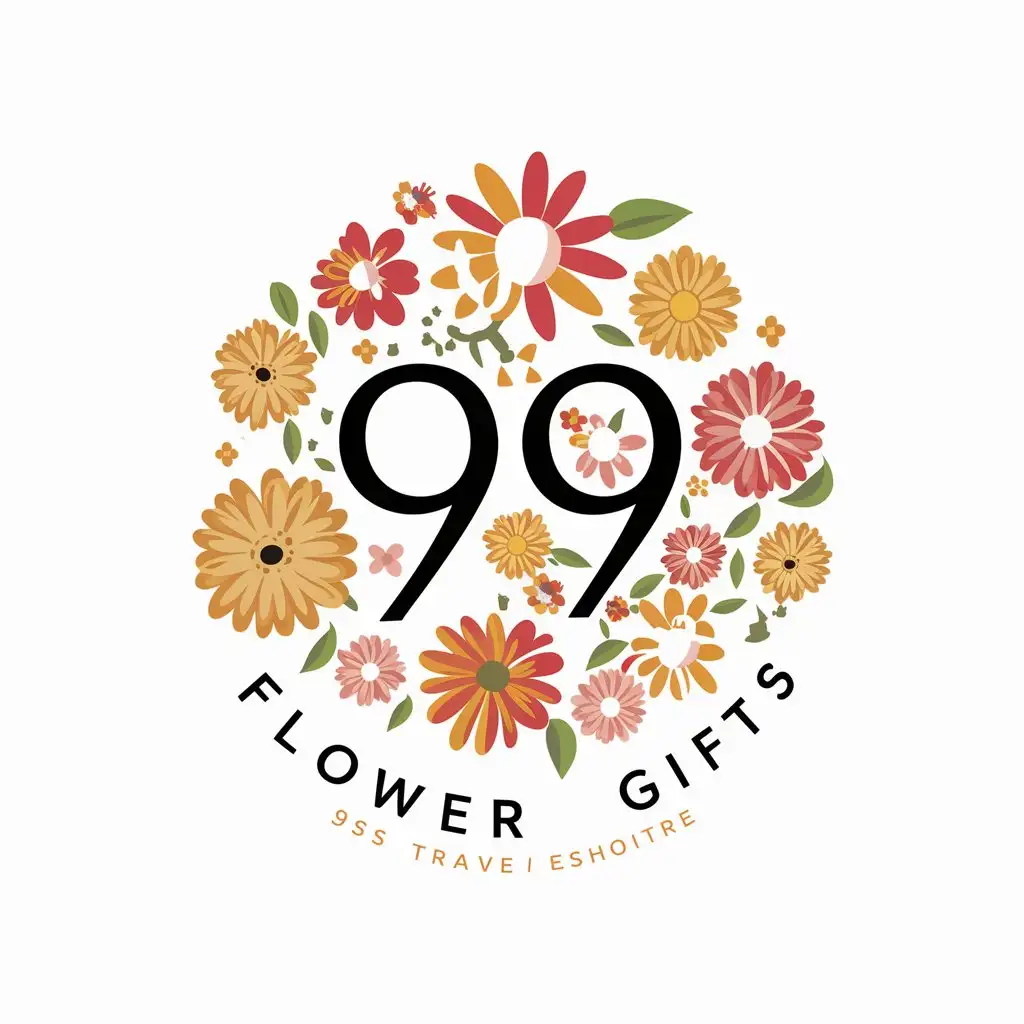 a vector logo design,with the text "99 Flower Gifts", main symbol:99, Flower,complex,be used in Travel industry,clear background