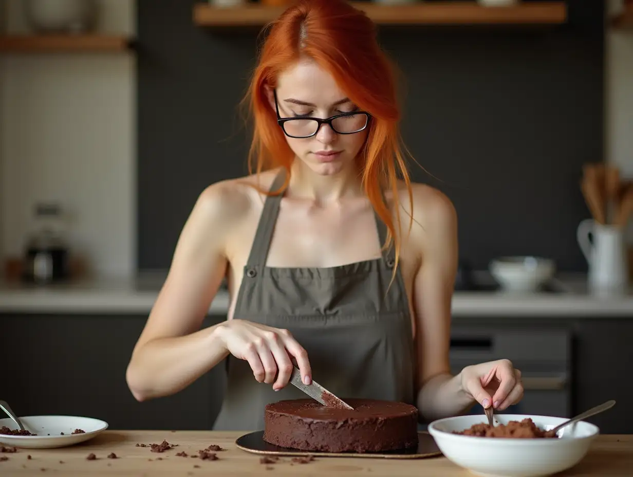 RedHaired-Venetian-Student-Cooking-a-Chocolate-Cake-in-an-Apron