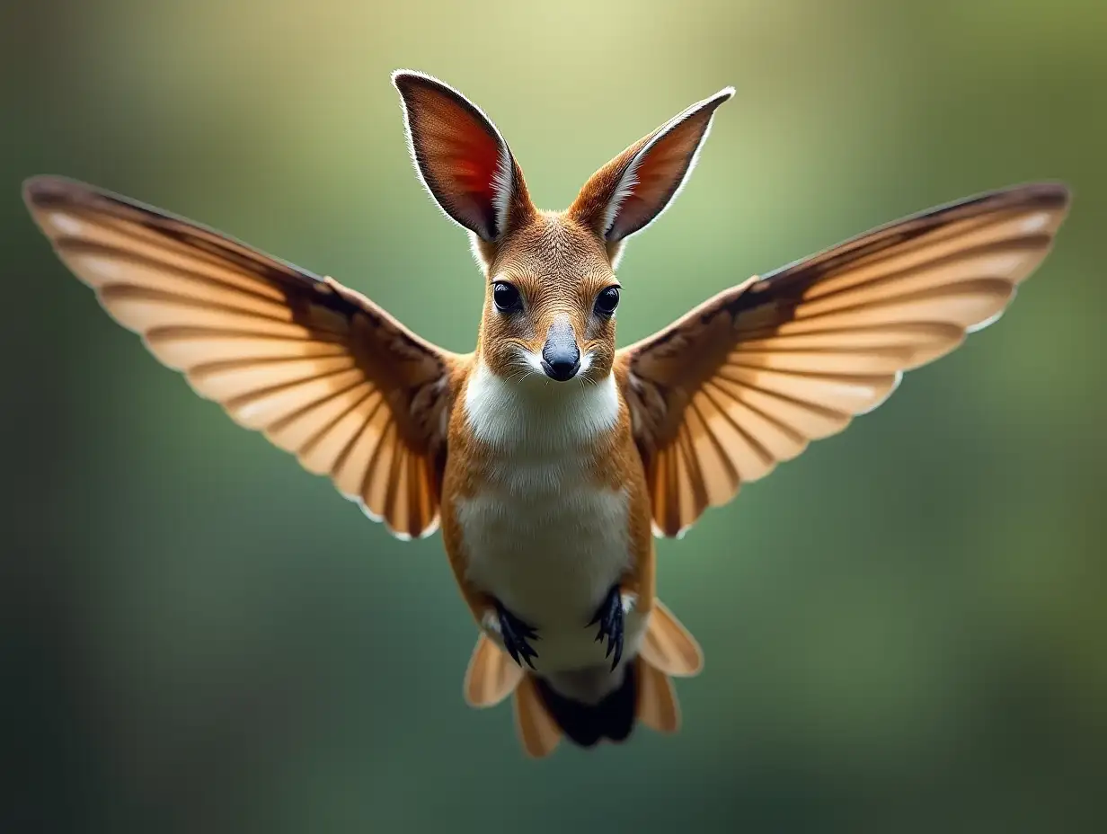 Create a surreal world hummingbird with kangaroo head