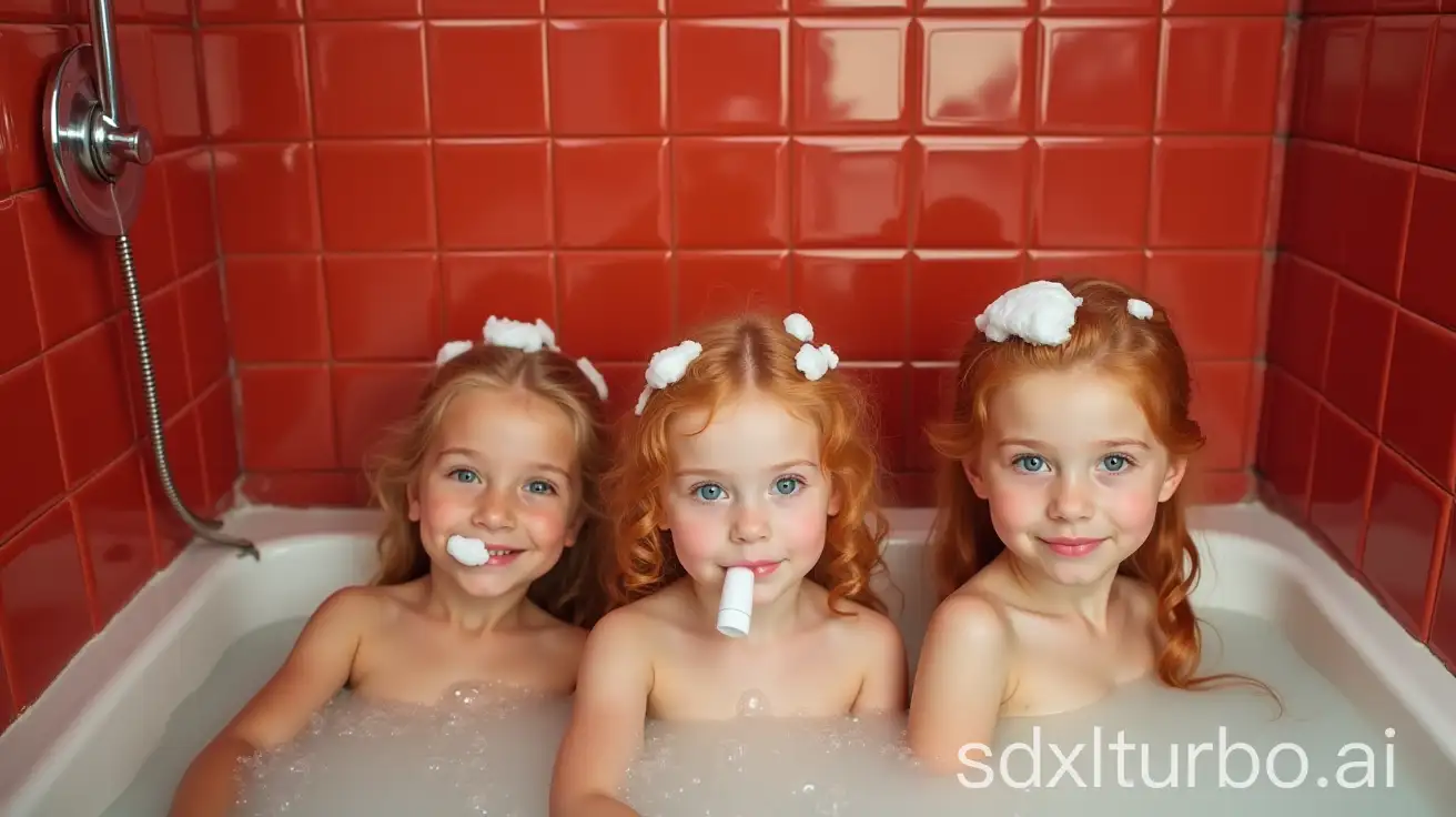 Adorable-Redhead-Girls-with-Shampoo-Bottles-in-a-Colorful-Preschool-Bathroom