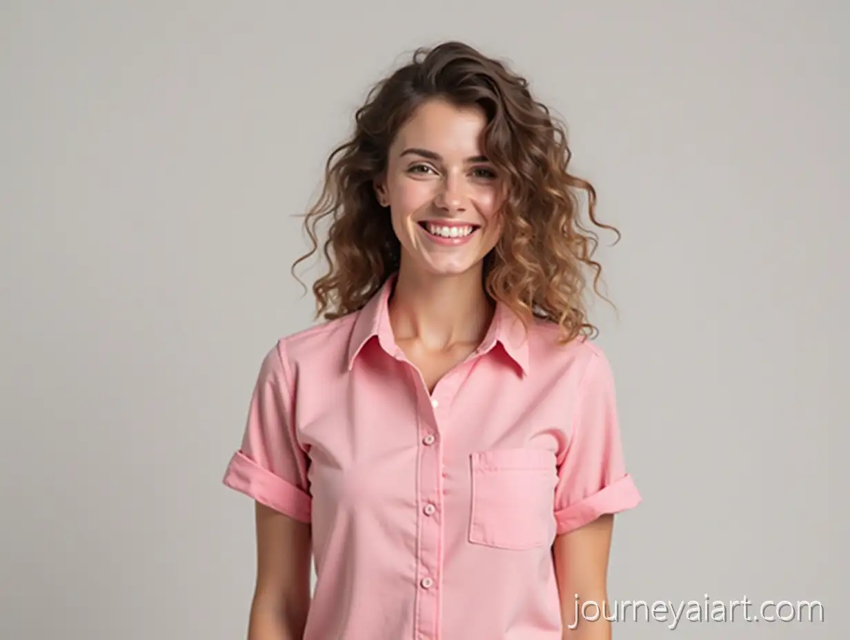 Young-Woman-Wearing-Pink-Half-Sleeve-Shirt-in-Casual-Setting