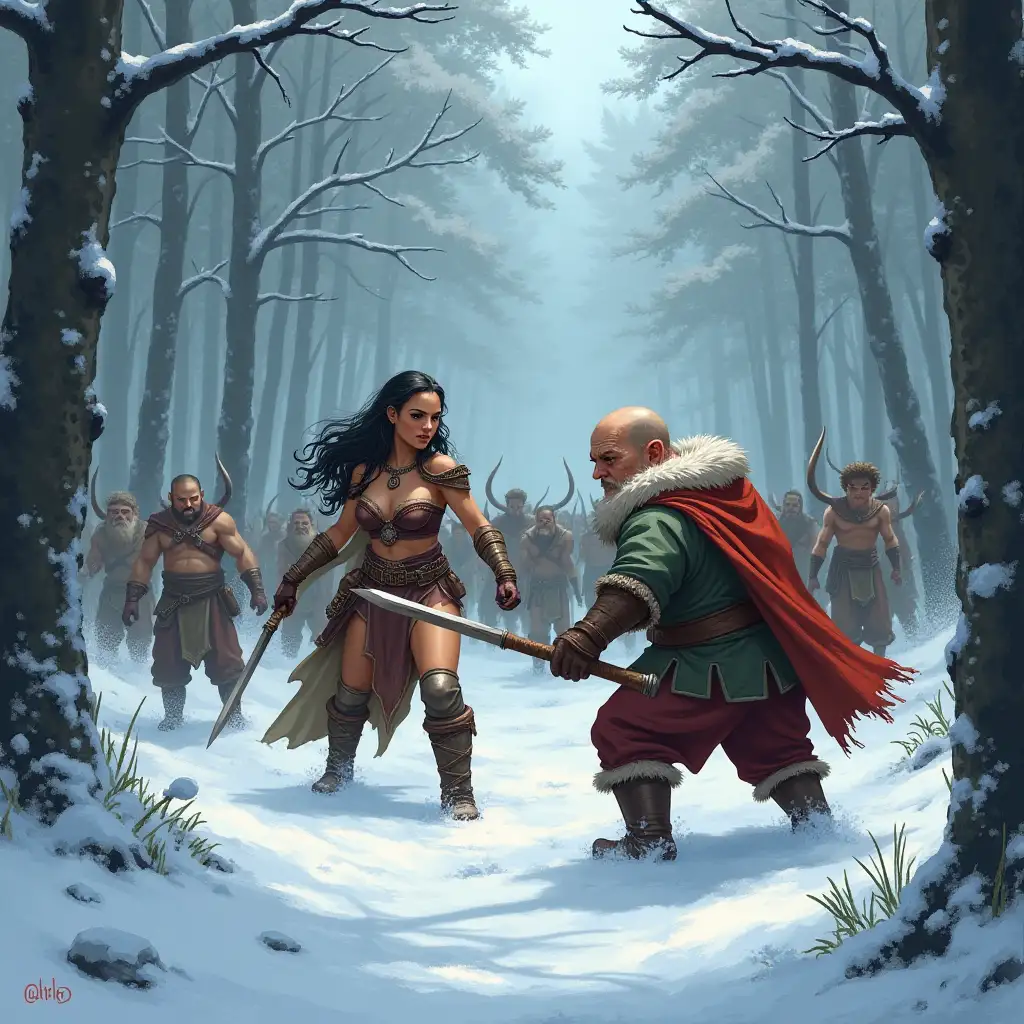 Epic-Battle-in-a-Wintry-Forest-Amazon-and-Dwarf-Combat-Oks