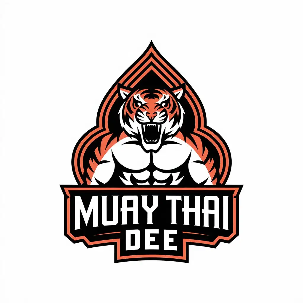 LOGO-Design-for-MUAY-THAI-DEE-Tiger-Symbol-in-Bold-Typography-for-Sports-Fitness