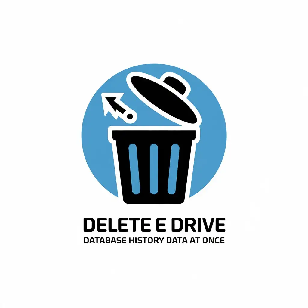 LOGO Design for Delete E Drive Database History Data at Once Vector Moderate Style with Clear Background