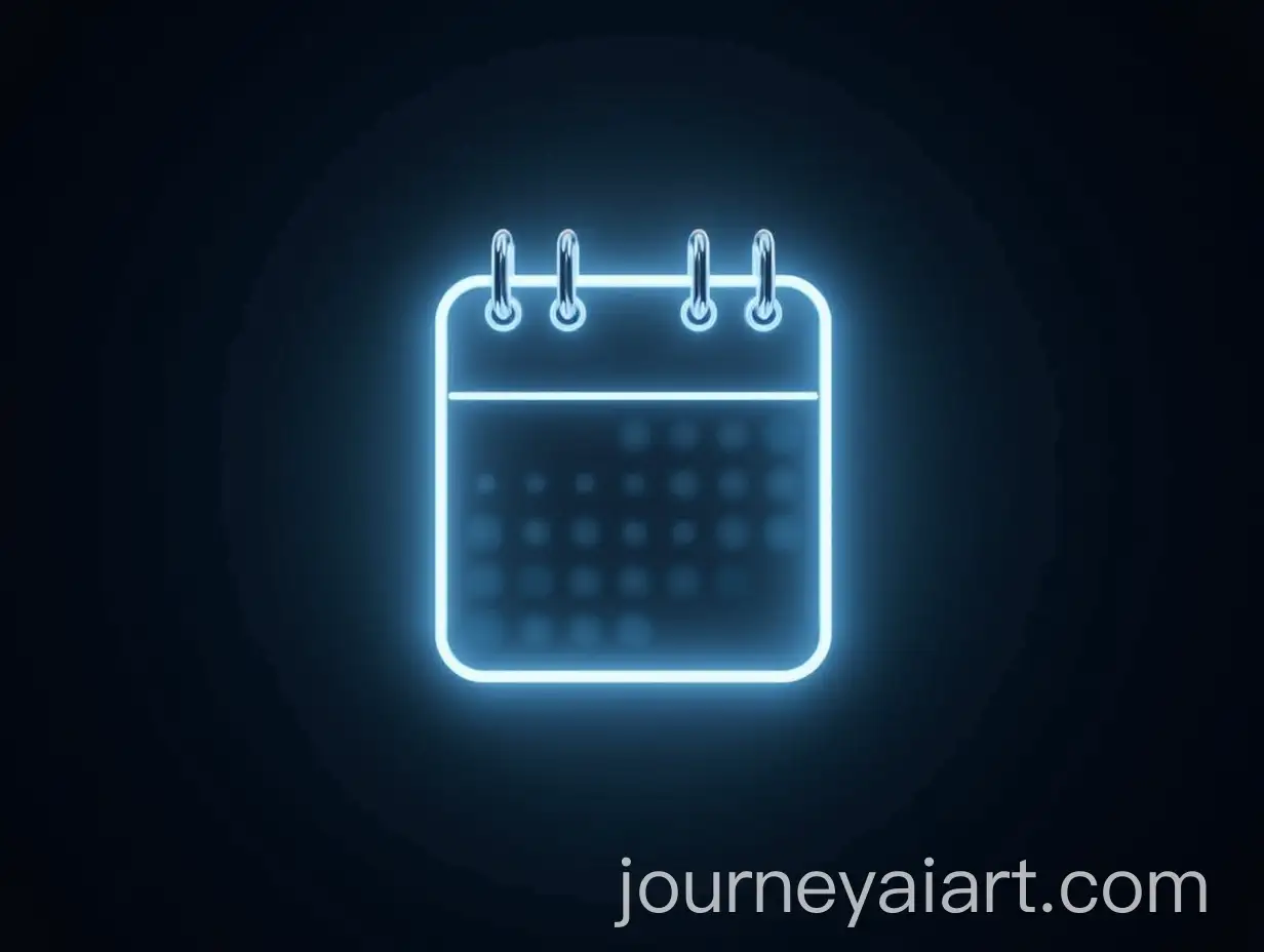 Wall-Calendar-with-Silver-and-Blue-Bright-Glow-on-Dark-Background