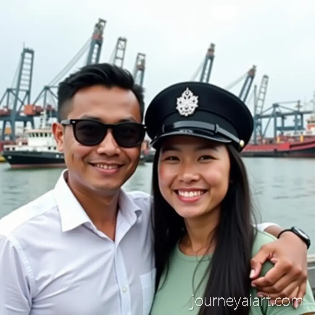 Indonesian-Students-Smiling-at-Industrial-Harbor-with-Cranes-and-Tugboat