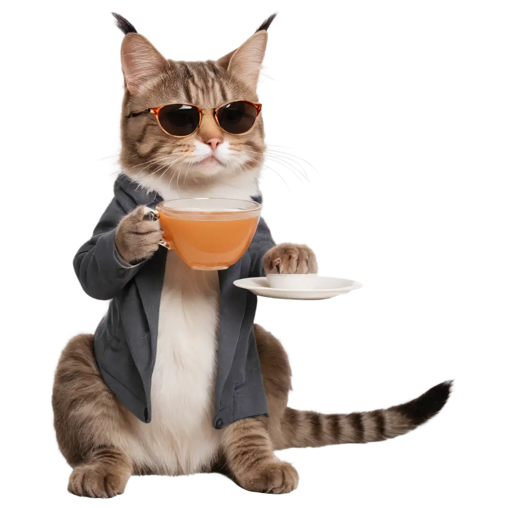 PNG-Image-Cool-Cat-Drinking-Tea-with-Sunglasses