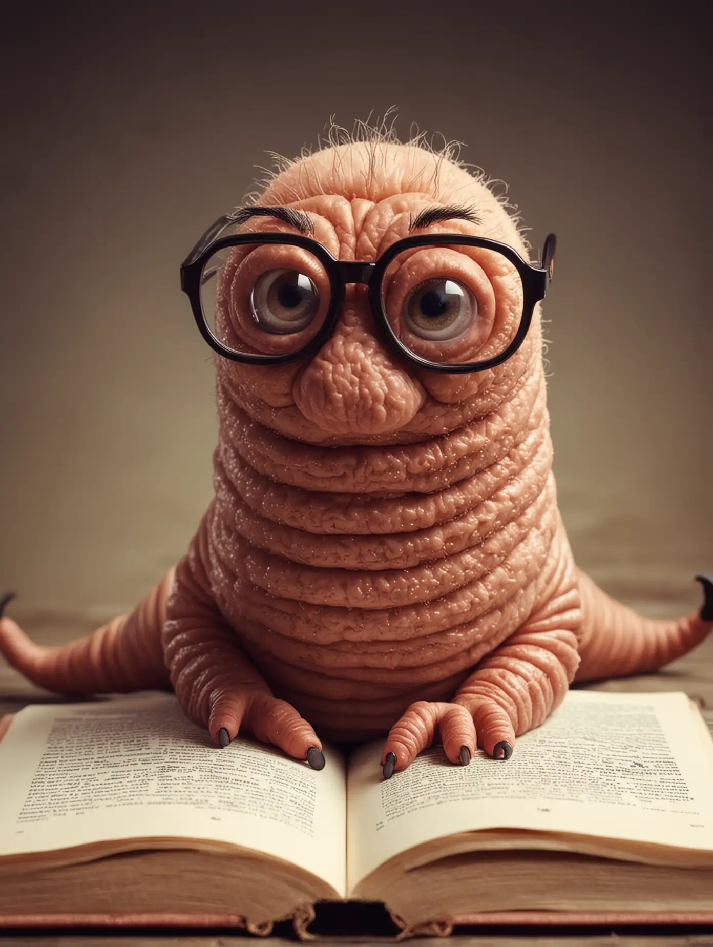 Intelligent-Worm-with-Glasses-Reading-a-Book