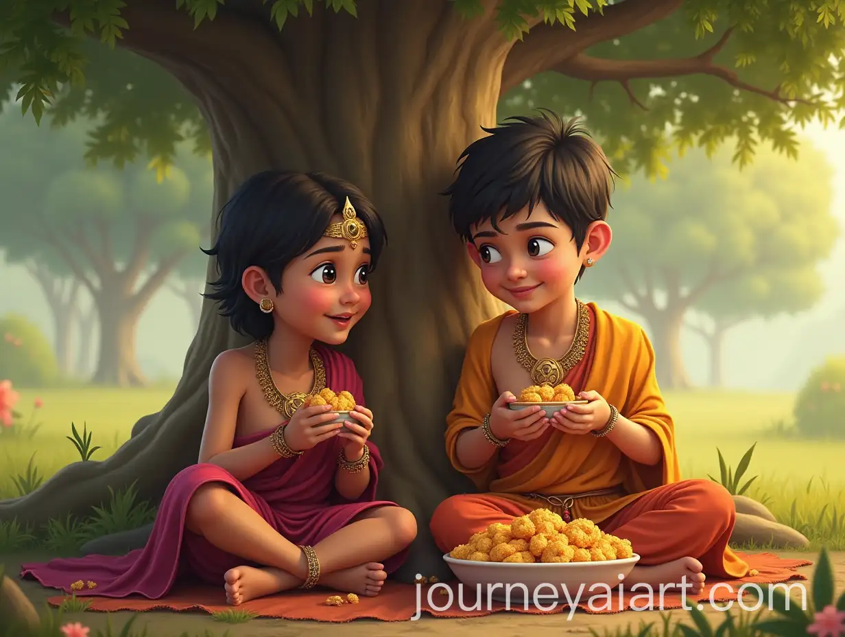 Indian-King-and-Poor-Kid-Sharing-a-Meal-Under-a-Tree-Joyful-Moment