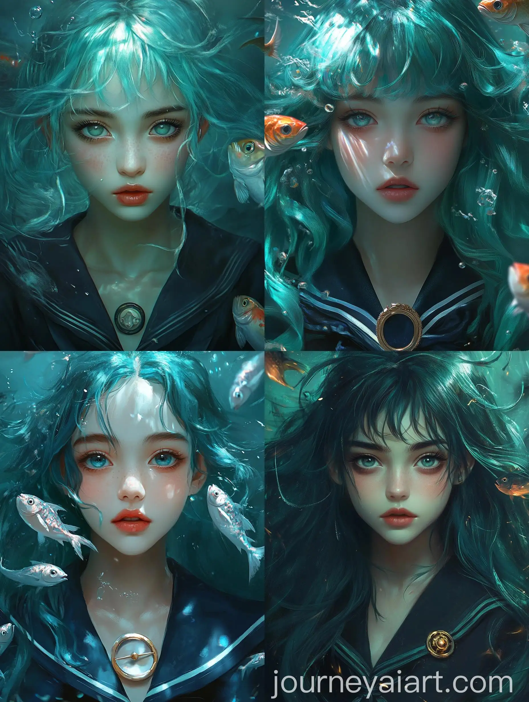 Ethereal-Anime-Portrait-of-a-Woman-with-Vibrant-Teal-Hair-and-Luminescent-Fish