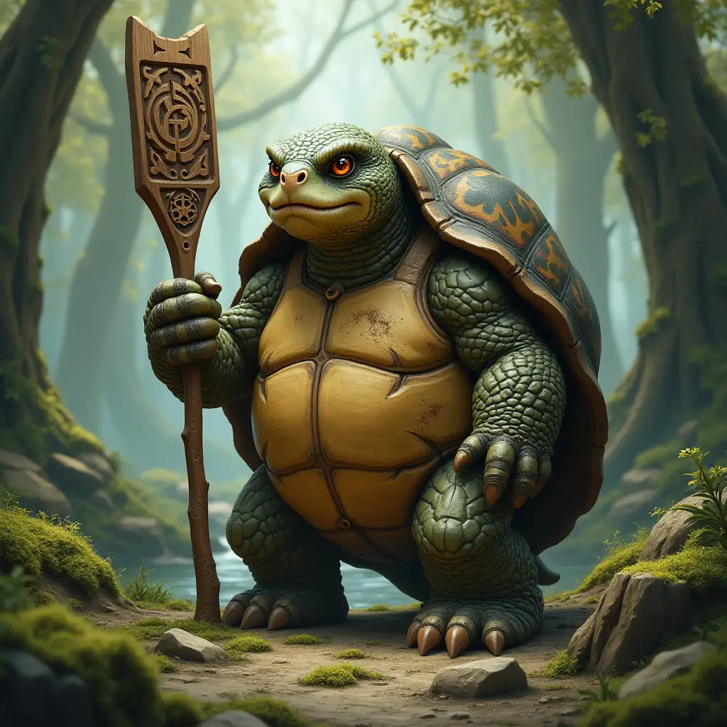 Elderly-Tortoise-Hermit-with-Weathered-Shell-in-Serene-Forest-Glade