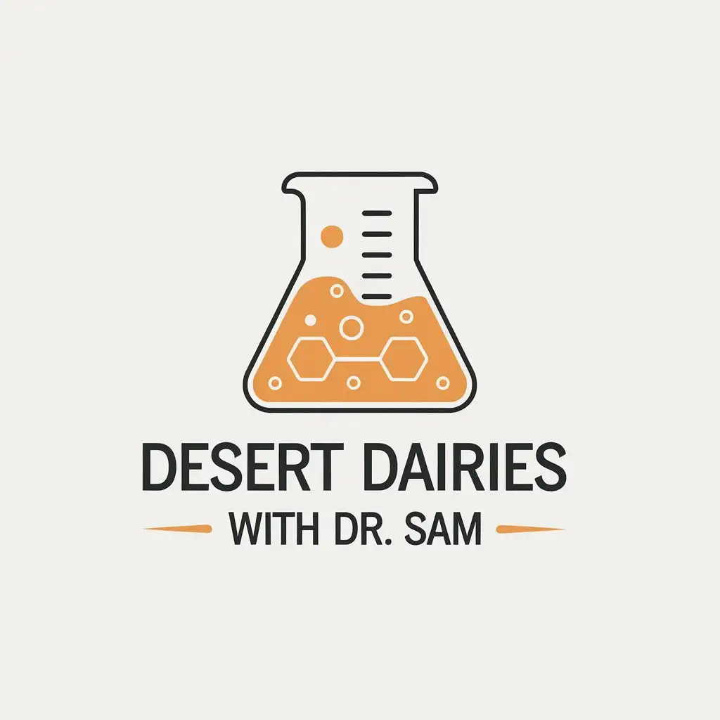 LOGO Design for Desert Dairies with Dr Sam Minimalistic Beaker Symbol for Entertainment Industry