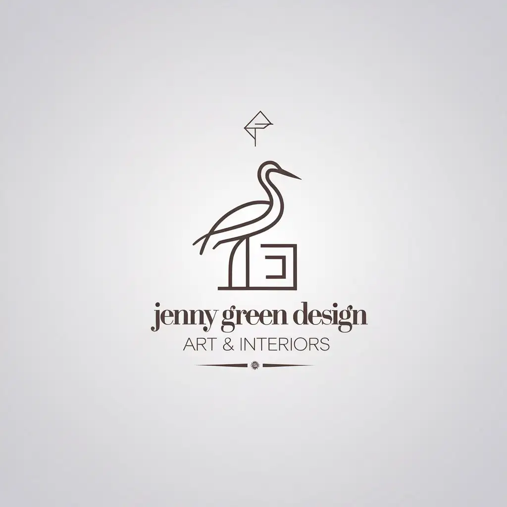 LOGO Design for Jenny Green Design Minimalistic Egret with Elegant Typography for Art Interiors