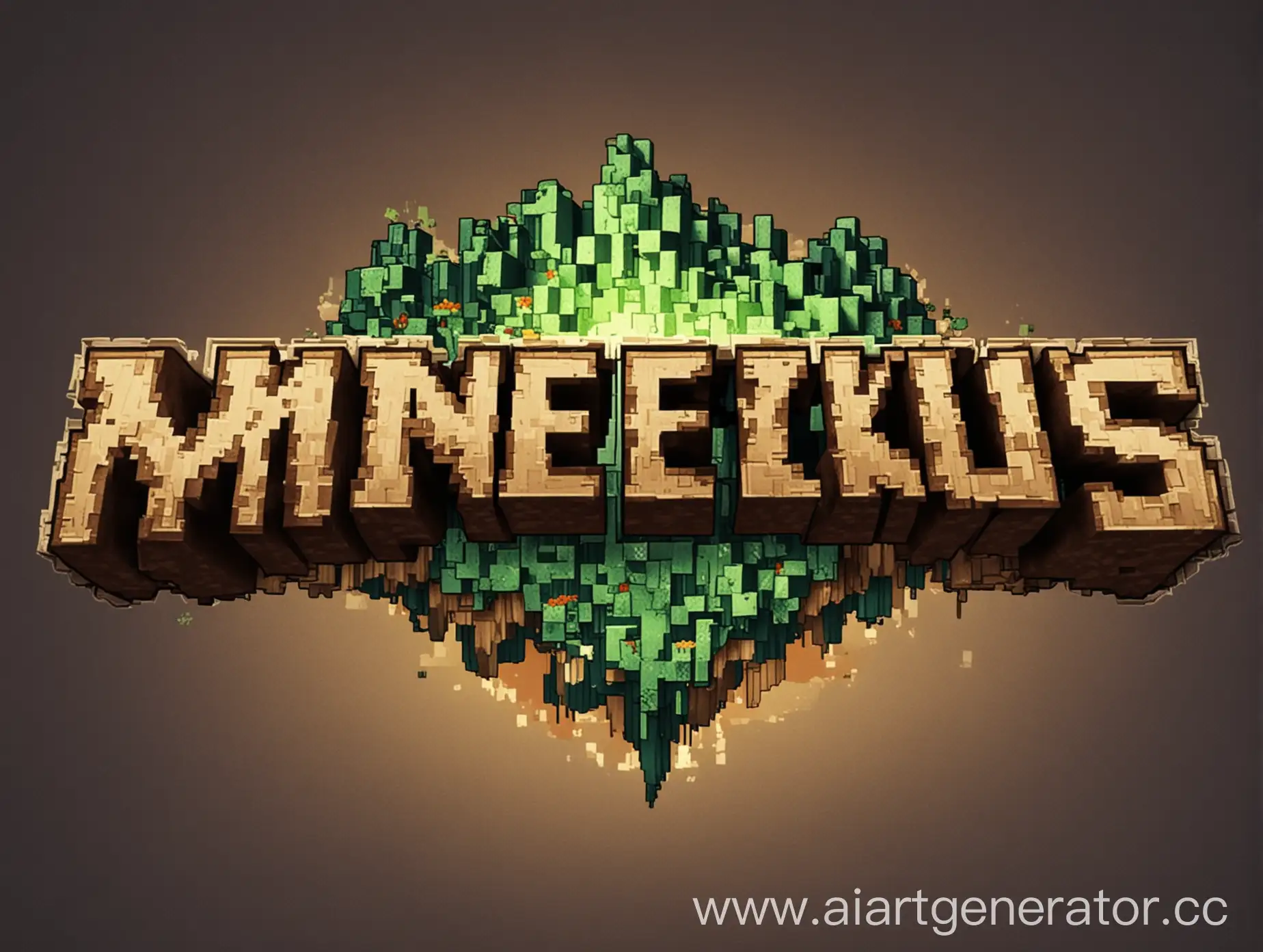 logo MineKus in the style of minecraft server
