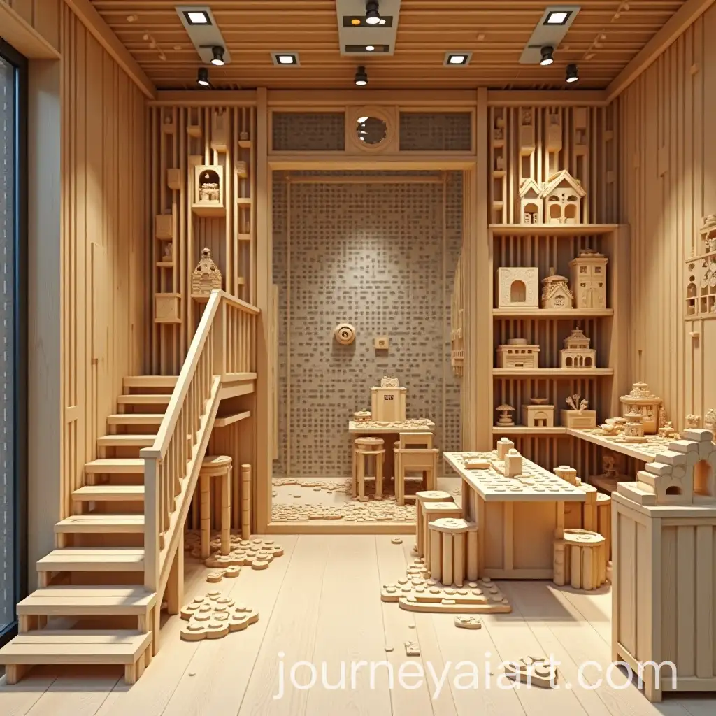 Premium-Wooden-Brick-Play-Area-with-Hanging-Bridge-at-Mall-Store