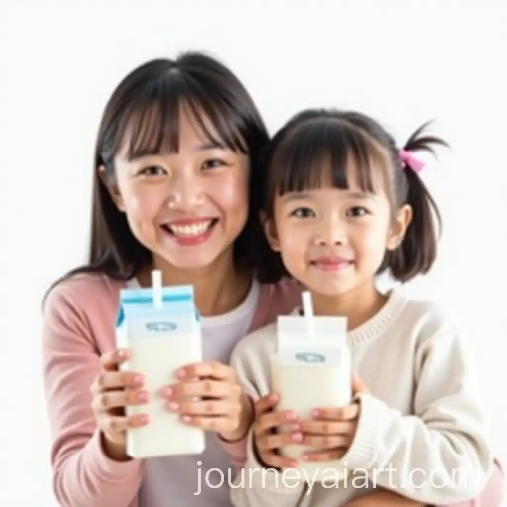 Chinese-Mother-and-Daughter-Enjoying-Milk-Together