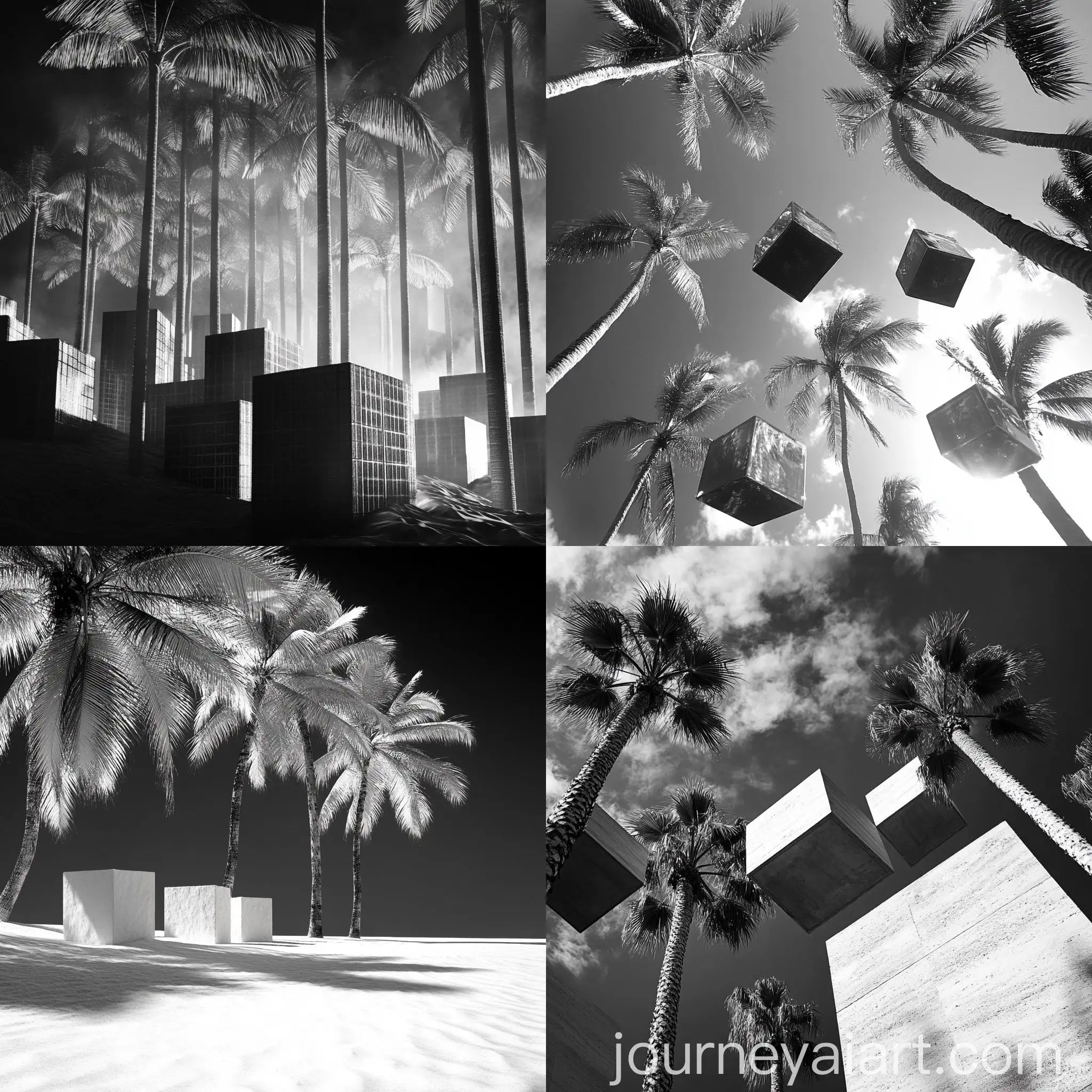 Abstract-Cubes-Under-Palm-Trees-in-Black-and-White